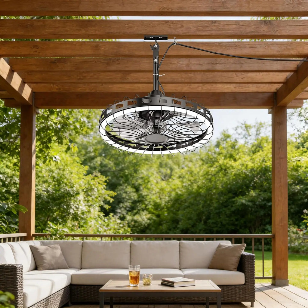 20 Inch Outdoor Ceiling Fan with Light IP65 Plug In 3CCT Dimmable 6 Speed Patio Pergola beanhugged