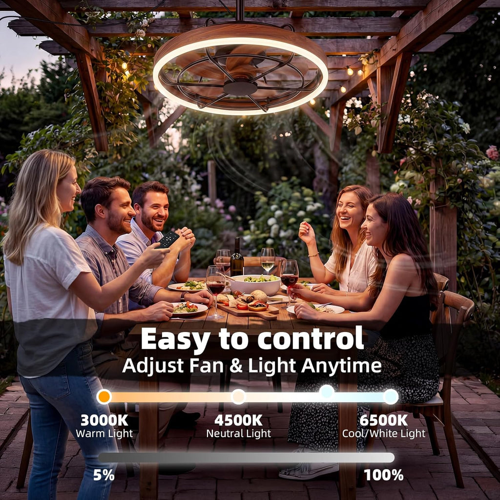 20" Outdoor Ceiling Fan with Light IP65 Plug In Remote App 3CCT Patio Gazebo