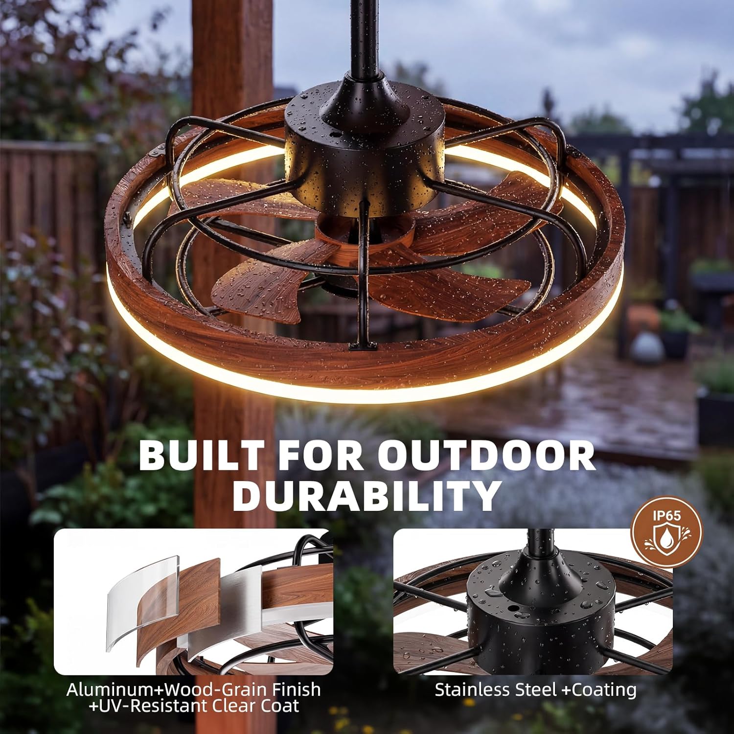 20" Outdoor Ceiling Fan with Light IP65 Plug In Remote App 3CCT Patio Gazebo