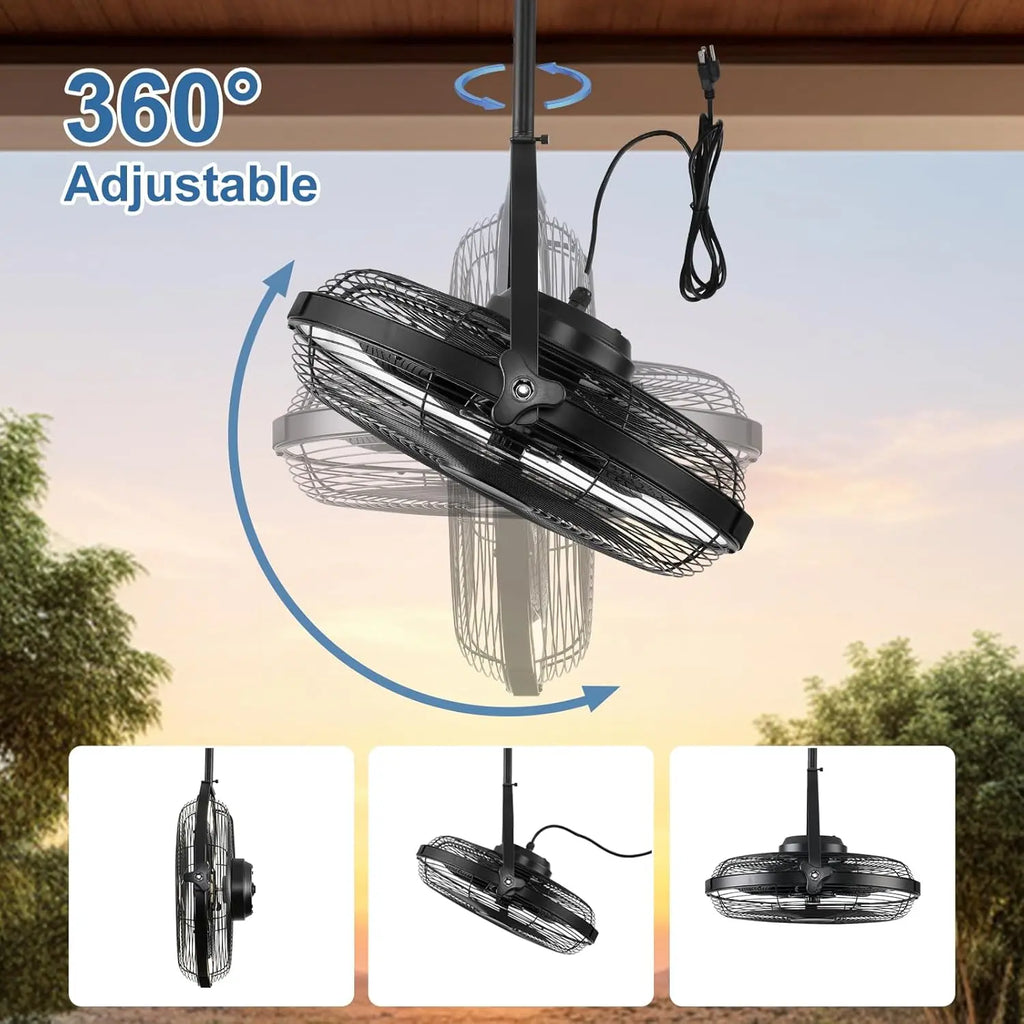 16 Inch Portable Outdoor Ceiling Fan with Light Plug In 3CCT Adjustable Black Patio Fan beanhugged