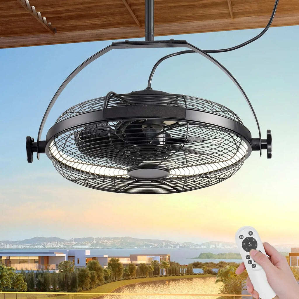 16 Inch Portable Outdoor Ceiling Fan with Light Plug In 3CCT Adjustable Black Patio Fan beanhugged