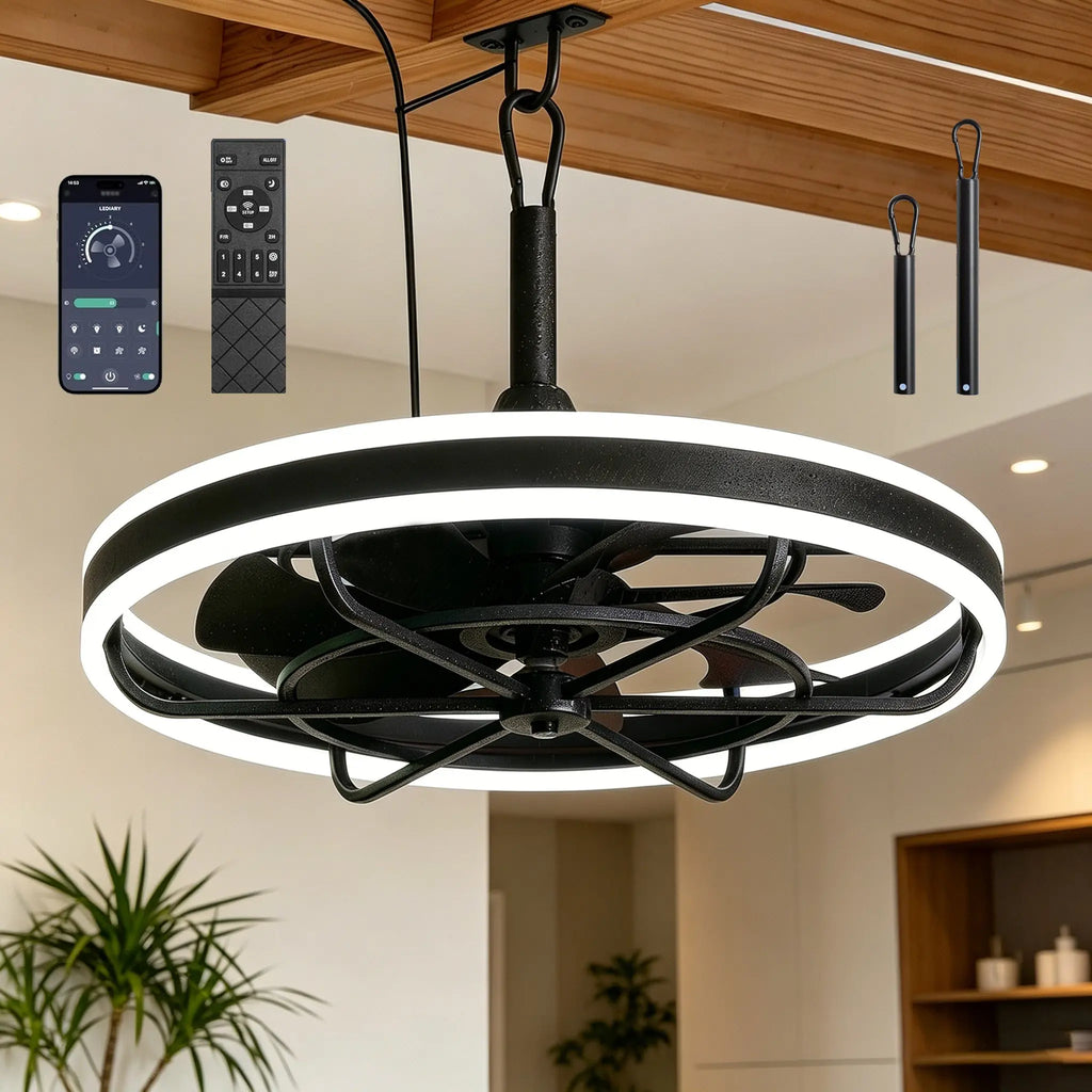 20 Inch Outdoor Ceiling Fan with Light IP65 Plug In 3CCT Dimmable 6 Speed Hanging Hook beanhugged