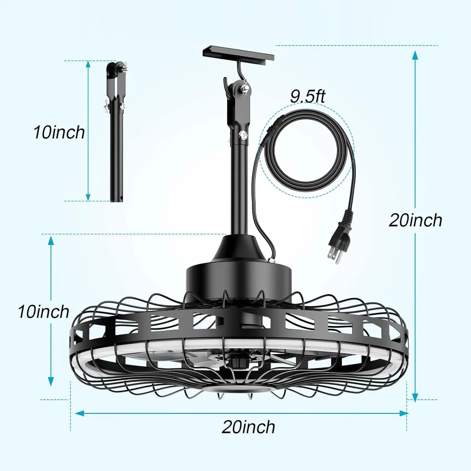 20 Inch Outdoor Ceiling Fan with Light IP65 Plug In 3CCT Dimmable 6 Speed Patio Pergola beanhugged