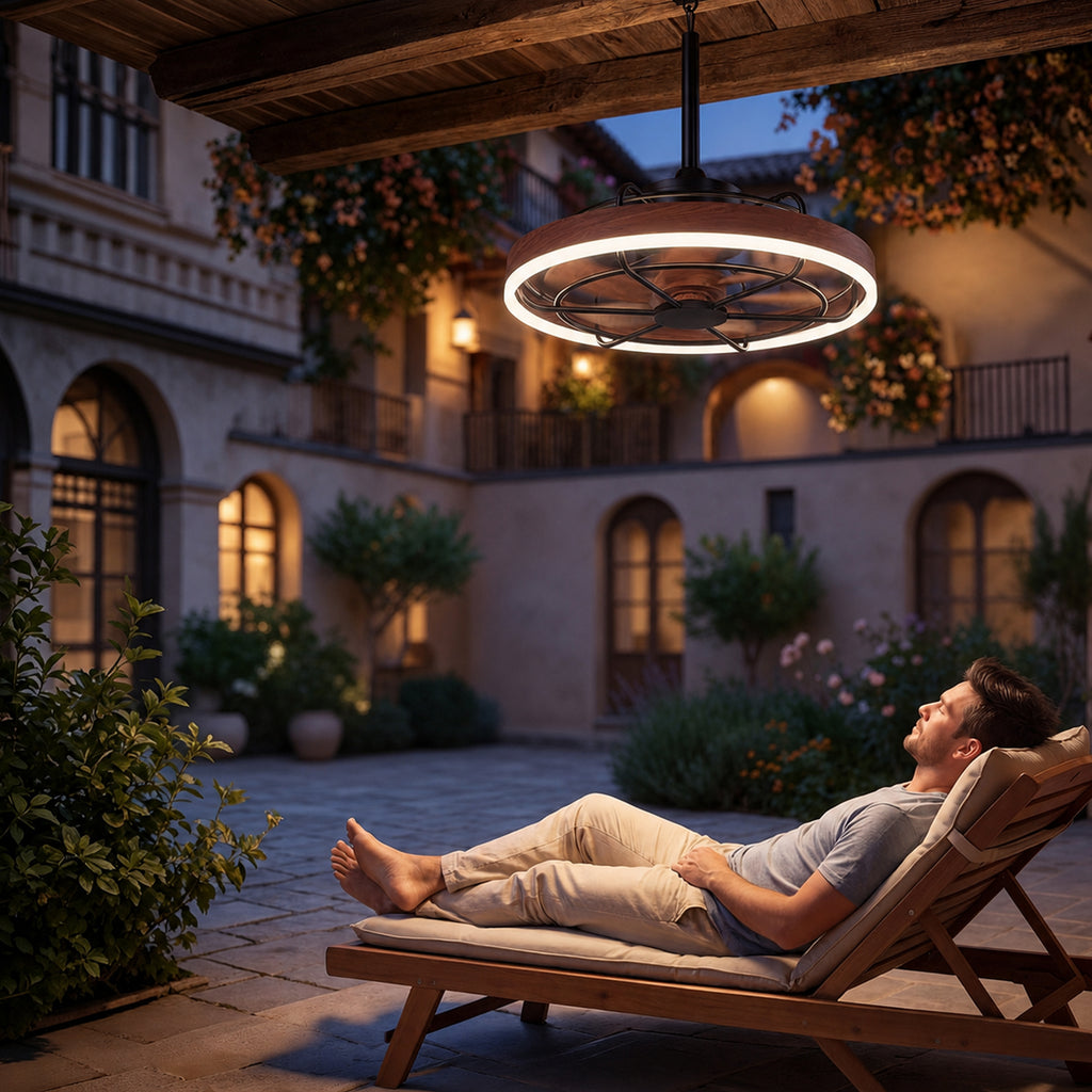 20 Inch Wood Grain Outdoor Ceiling Fan with Light IP65 Plug In 3CCT Remote App Patio Gazebo beanhugged