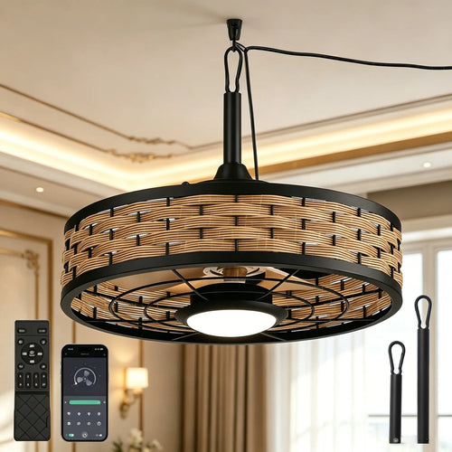 20 Inch Outdoor Ceiling Fan with Light IP65 Plug In 3CCT Dimmable 6 Speed Remote App Control beanhugged