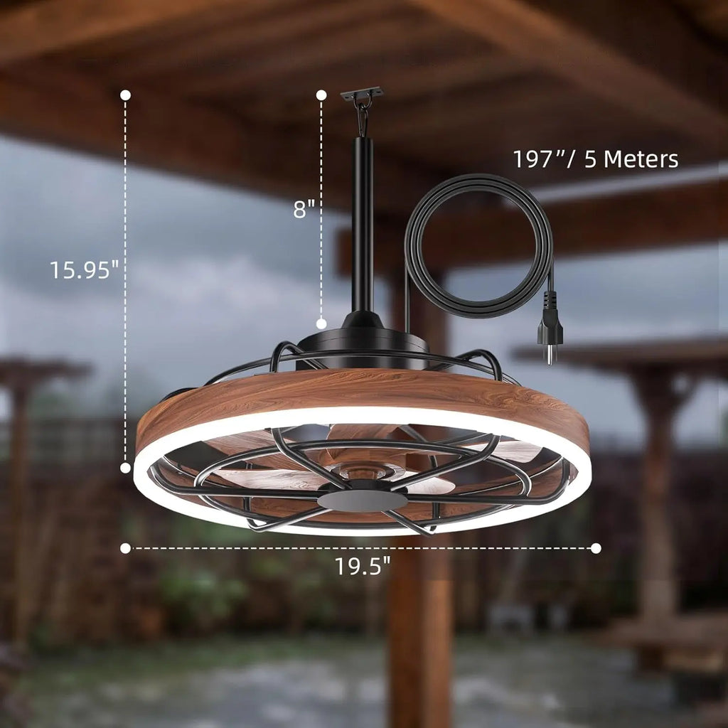 20 Inch Wood Grain Outdoor Ceiling Fan with Light IP65 Plug In 3CCT Remote App Patio Gazebo beanhugged