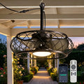 24 Inch Caged Outdoor Ceiling Fan with Light Plug In 3CCT Dimmable DC Motor Remote App beanhugged