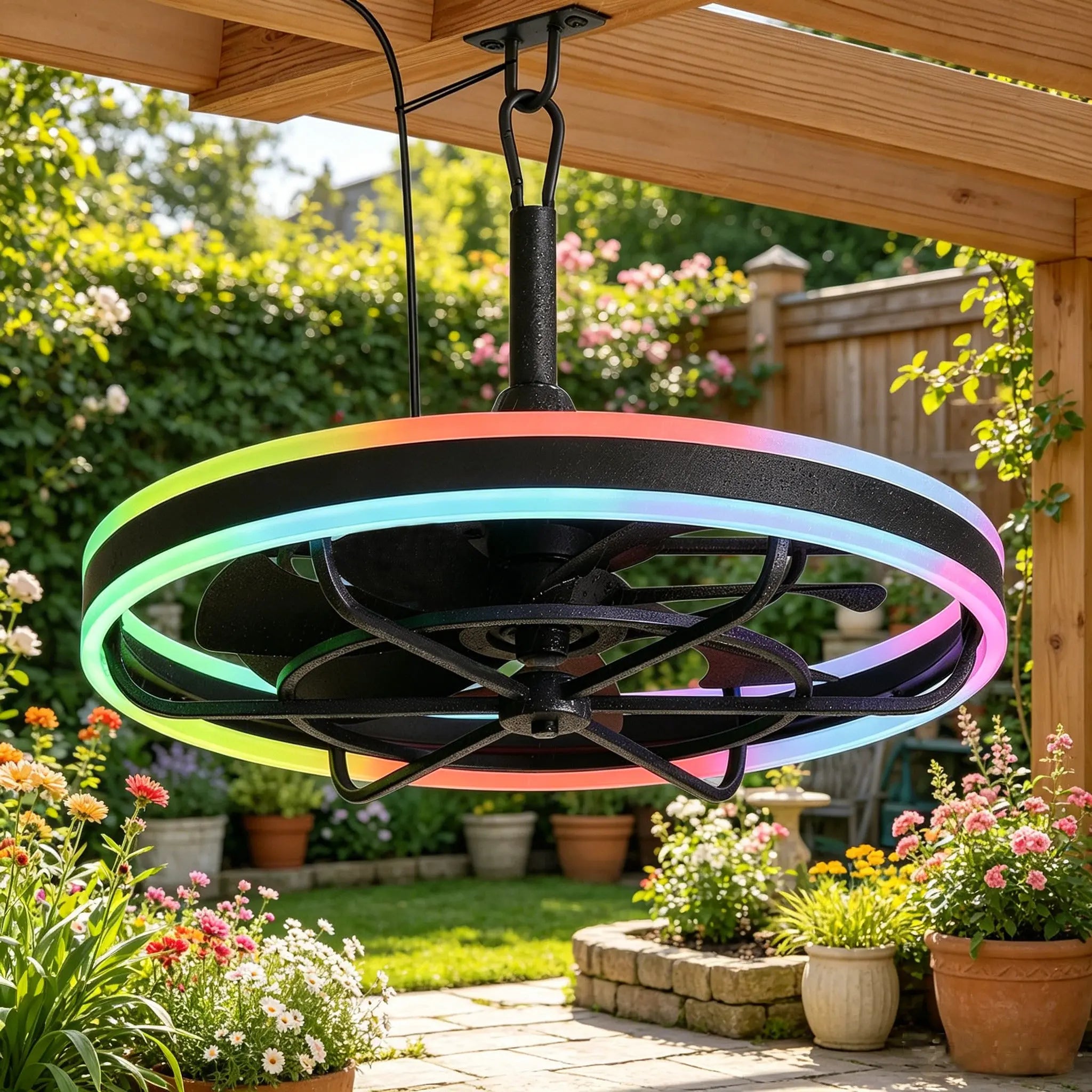 20 Inch Outdoor Ceiling Fan with Light IP65 Plug In 3CCT Dimmable 6 Speed Hanging Hook beanhugged